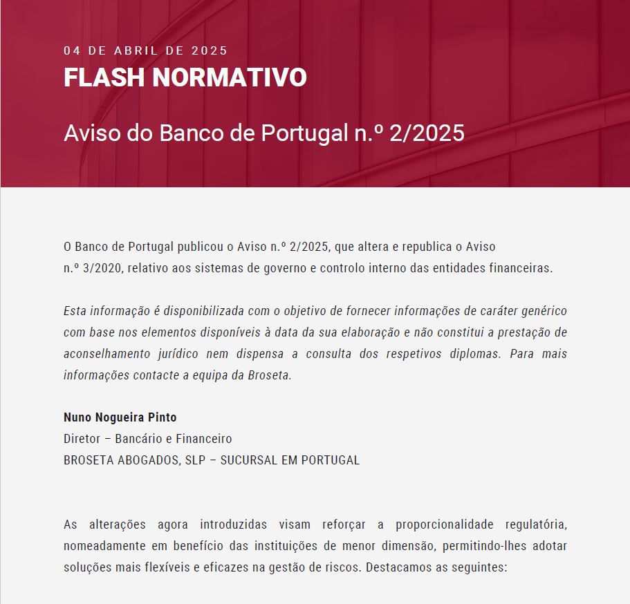 Flash Normativo/ Aviso do Banco de Portugal n.º 2/2025