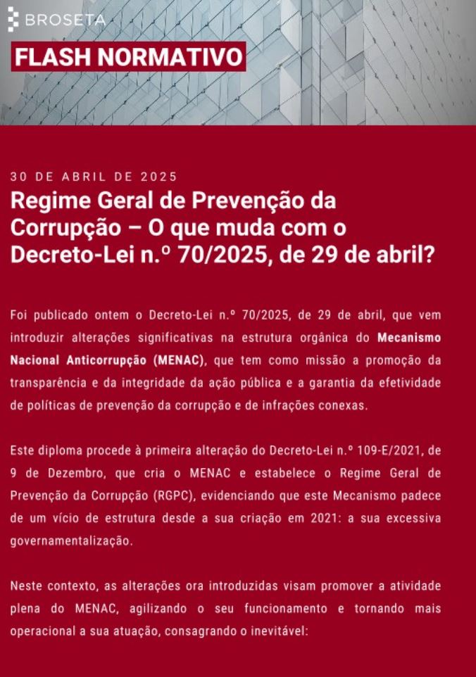Regime Geral de Prevenção da Corrupção – O que muda com o Decreto-Lei n.º 70/2025, de 29 de abril?